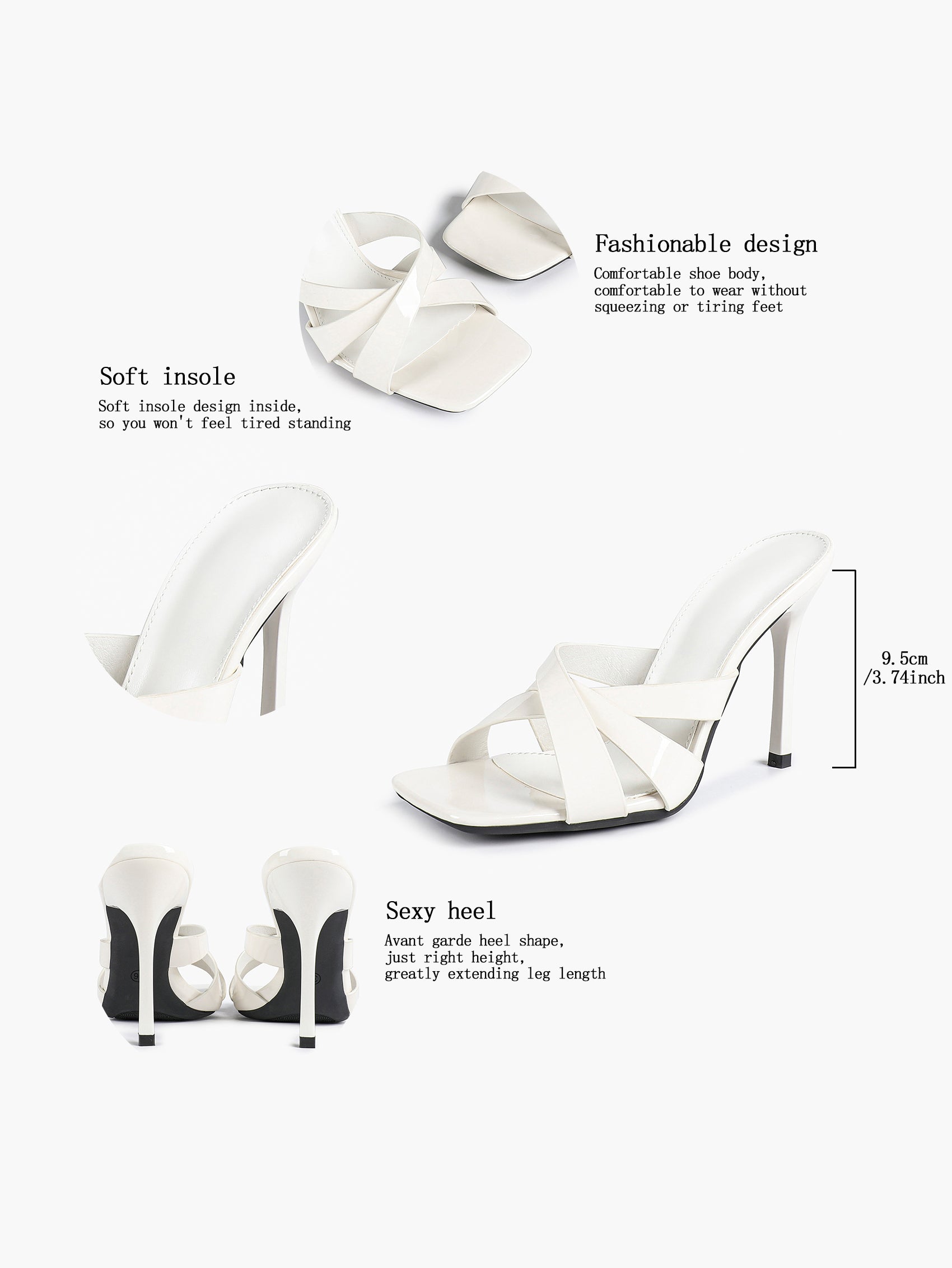 Patent Leather Crisscross Strap High Heel Mules Square Toe Slip-On Daily Wear