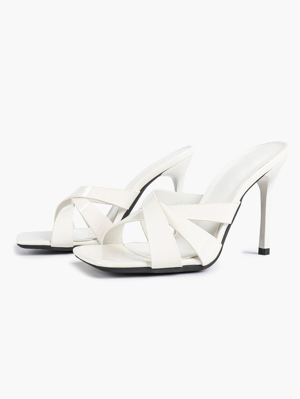 Patent Leather Crisscross Strap High Heel Mules Square Toe Slip-On Daily Wear