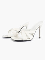 Patent Leather Crisscross Strap High Heel Mules Square Toe Slip-On Daily Wear