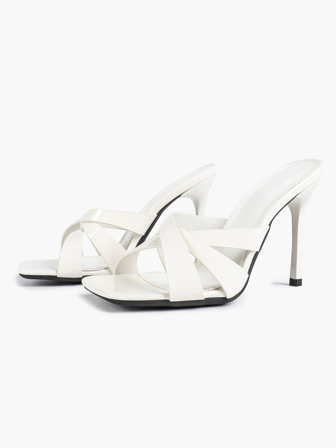 Patent Leather Crisscross Strap High Heel Mules Square Toe Slip-On Daily Wear