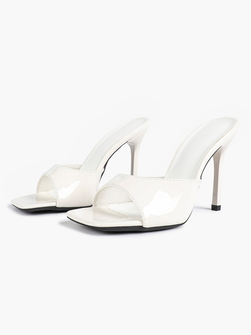 Leather Square Toe High Heel Mules Slip-On Stiletto Sandals Wedding Casual Shoes