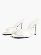 Leather Square Toe High Heel Mules Slip-On Stiletto Sandals Wedding Casual Shoes