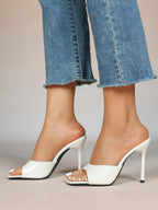 Leather Square Toe High Heel Mules Slip-On Stiletto Sandals Wedding Casual Shoes