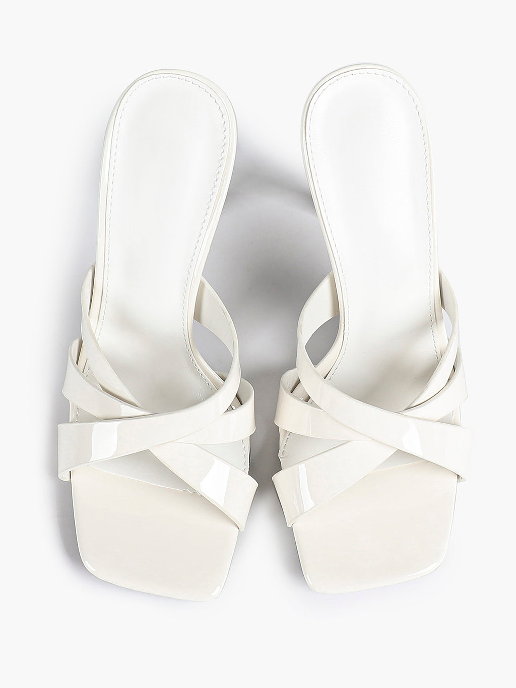 Patent Leather Crisscross Strap High Heel Mules Square Toe Slip-On Daily Wear