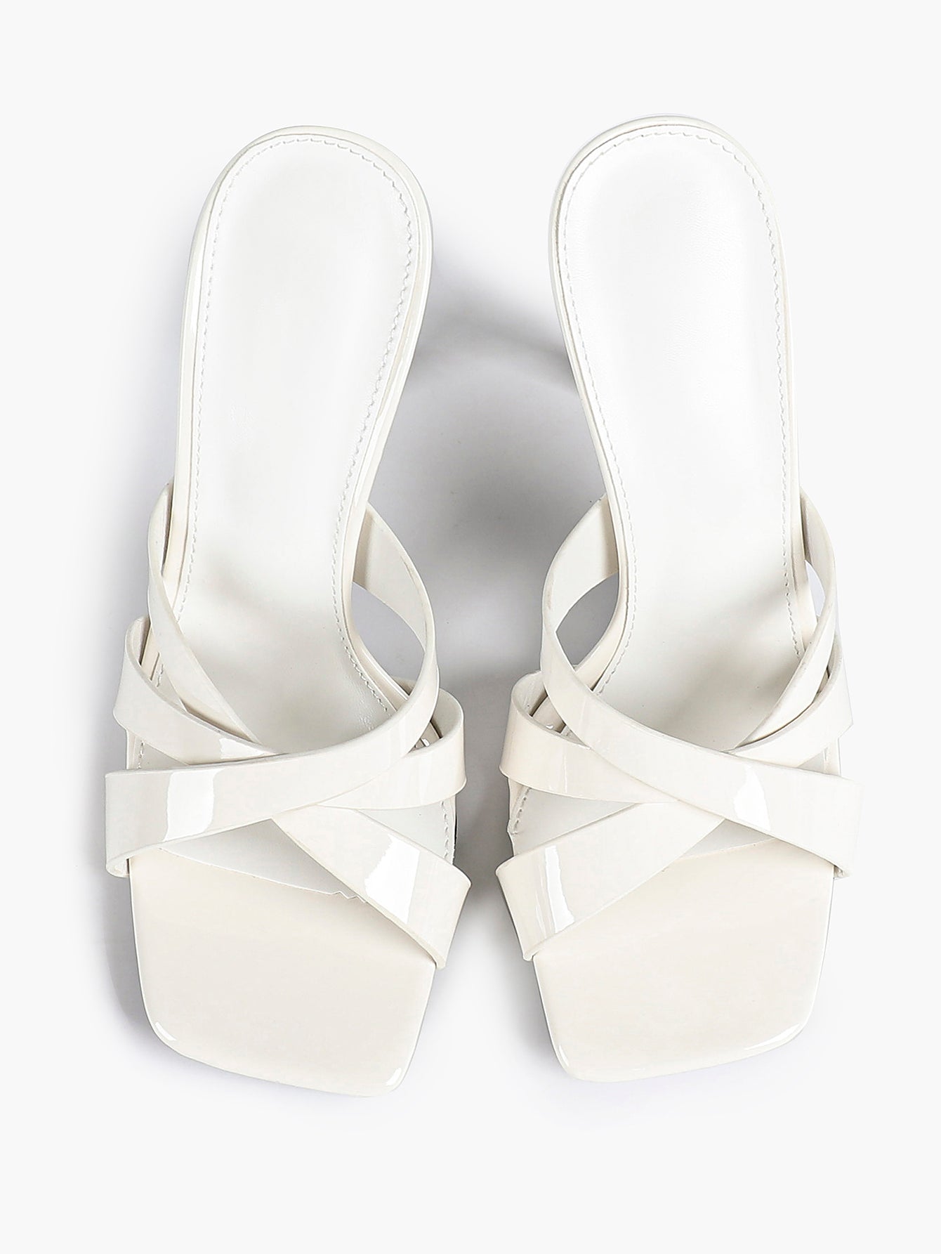 Patent Leather Crisscross Strap High Heel Mules Square Toe Slip-On Daily Wear