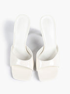 Leather Square Toe High Heel Mules Slip-On Stiletto Sandals Wedding Casual Shoes