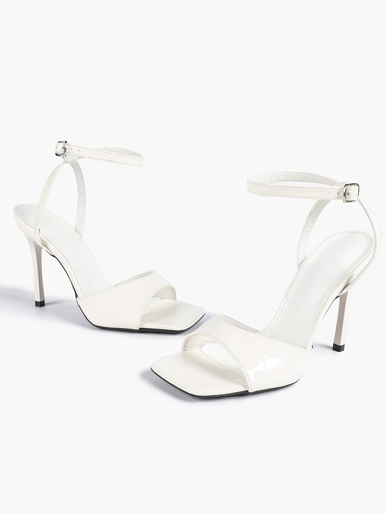 Women's Black Square Toe Ankle Strap Heeled Sandals Wedding Party Casual Shoes
