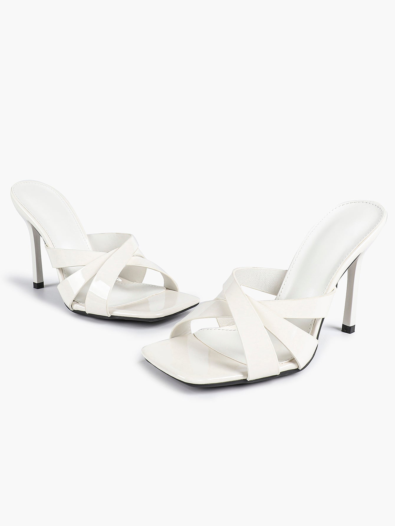 Patent Leather Crisscross Strap High Heel Mules Square Toe Slip-On Daily Wear