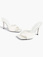 Leather Square Toe High Heel Mules Slip-On Stiletto Sandals Wedding Casual Shoes