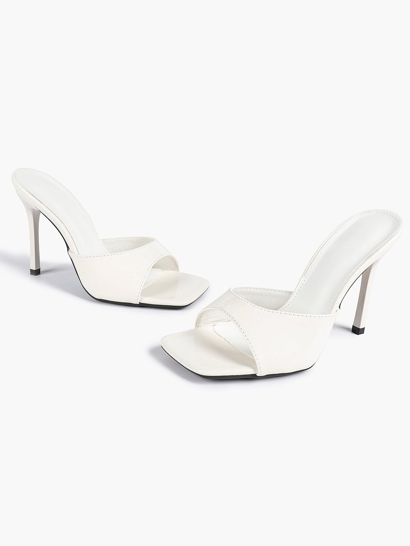 Leather Square Toe High Heel Mules Slip-On Stiletto Sandals Wedding Casual Shoes