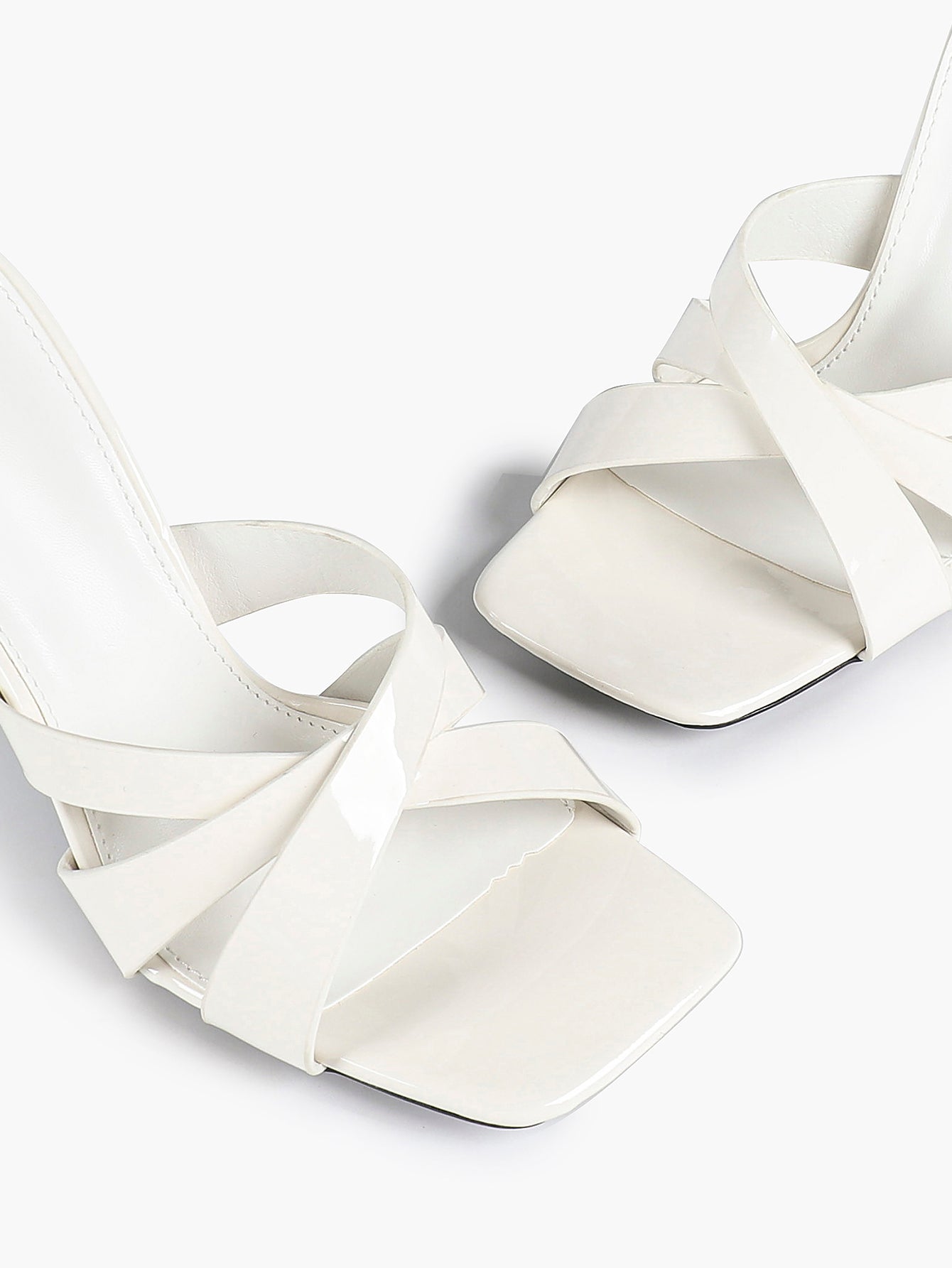 Patent Leather Crisscross Strap High Heel Mules Square Toe Slip-On Daily Wear
