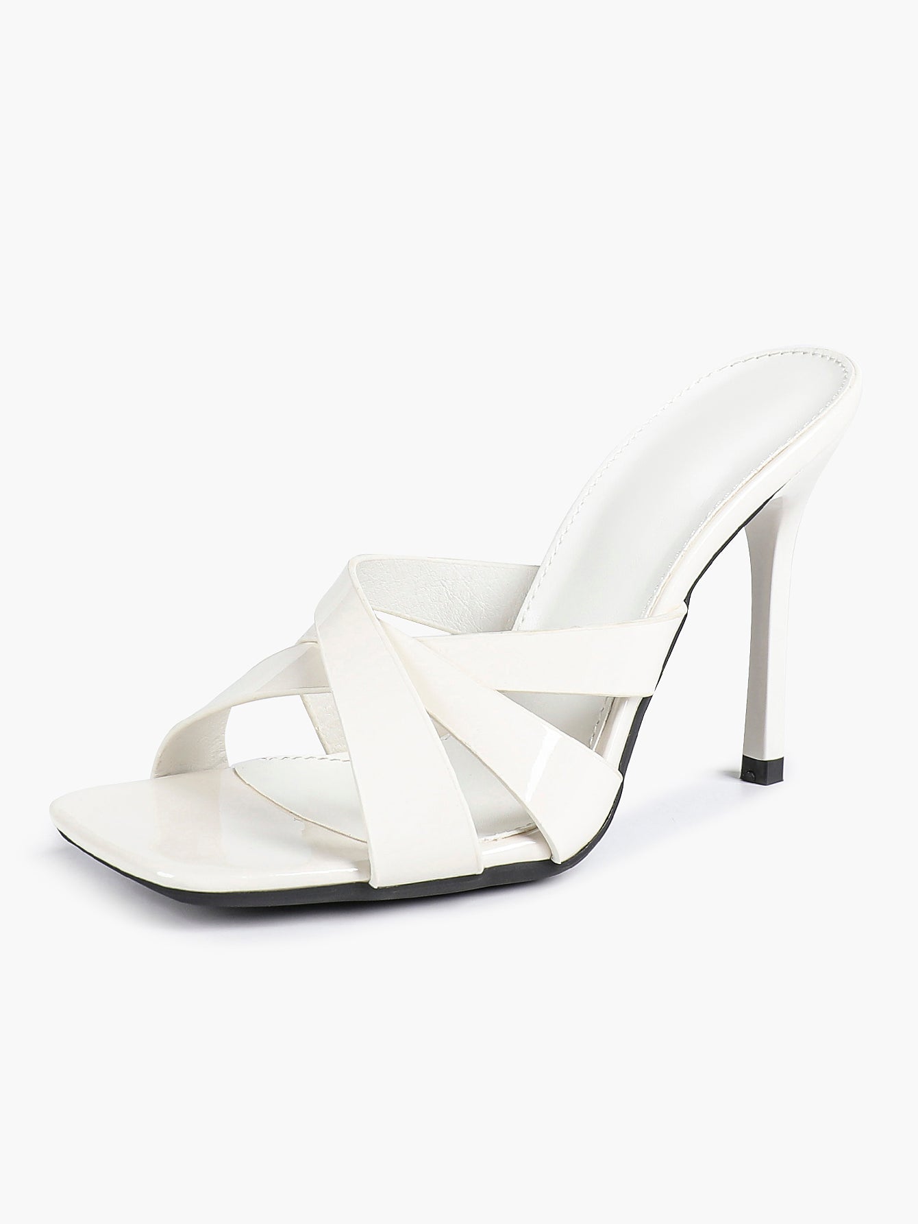 Patent Leather Crisscross Strap High Heel Mules Square Toe Slip-On Daily Wear