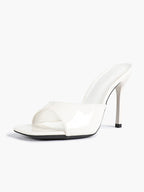 Leather Square Toe High Heel Mules Slip-On Stiletto Sandals Wedding Casual Shoes