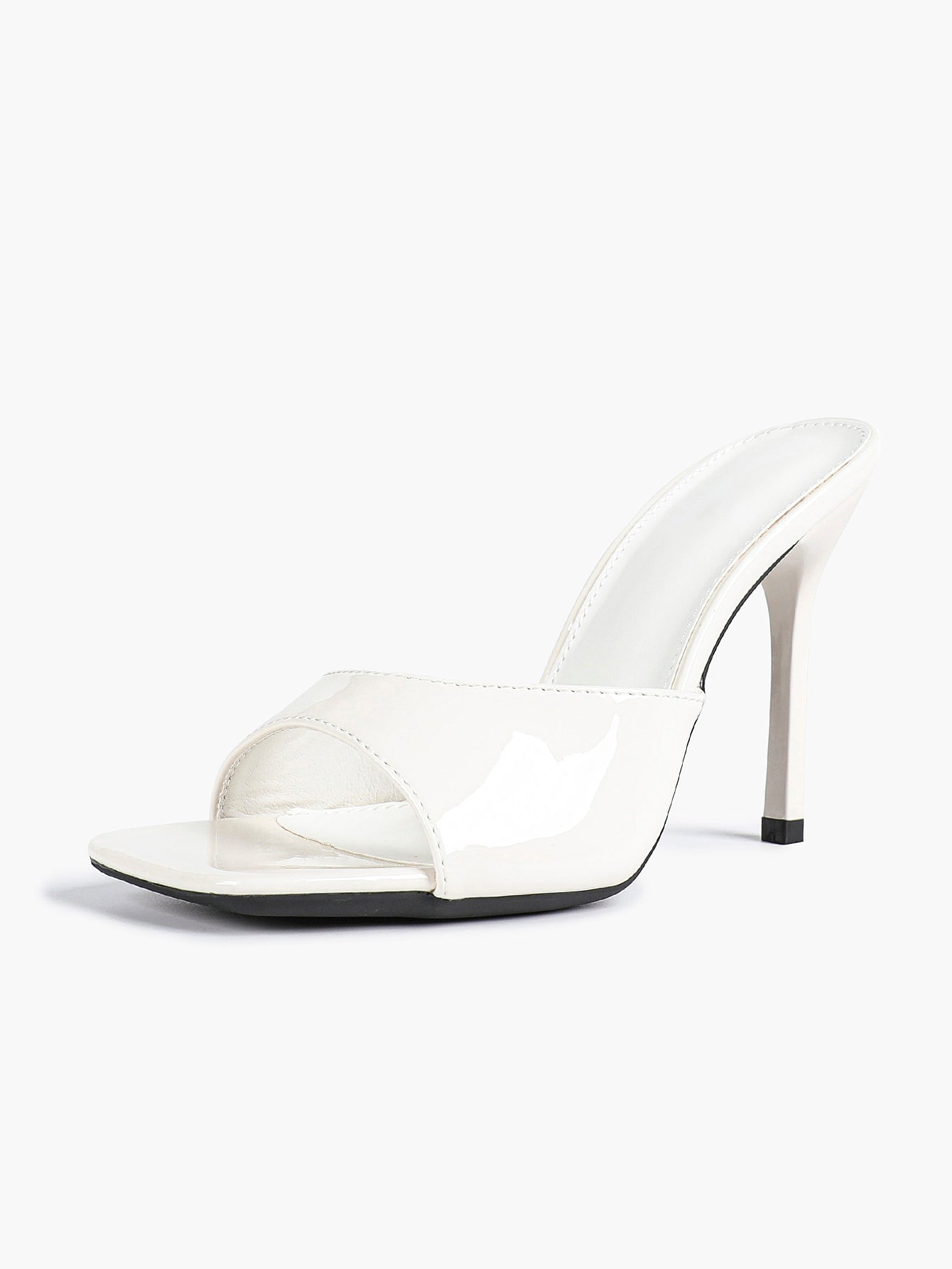 Leather Square Toe High Heel Mules Slip-On Stiletto Sandals Wedding Casual Shoes