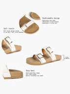 Black Patent Croc-Embossed Double Buckle Slide Sandals