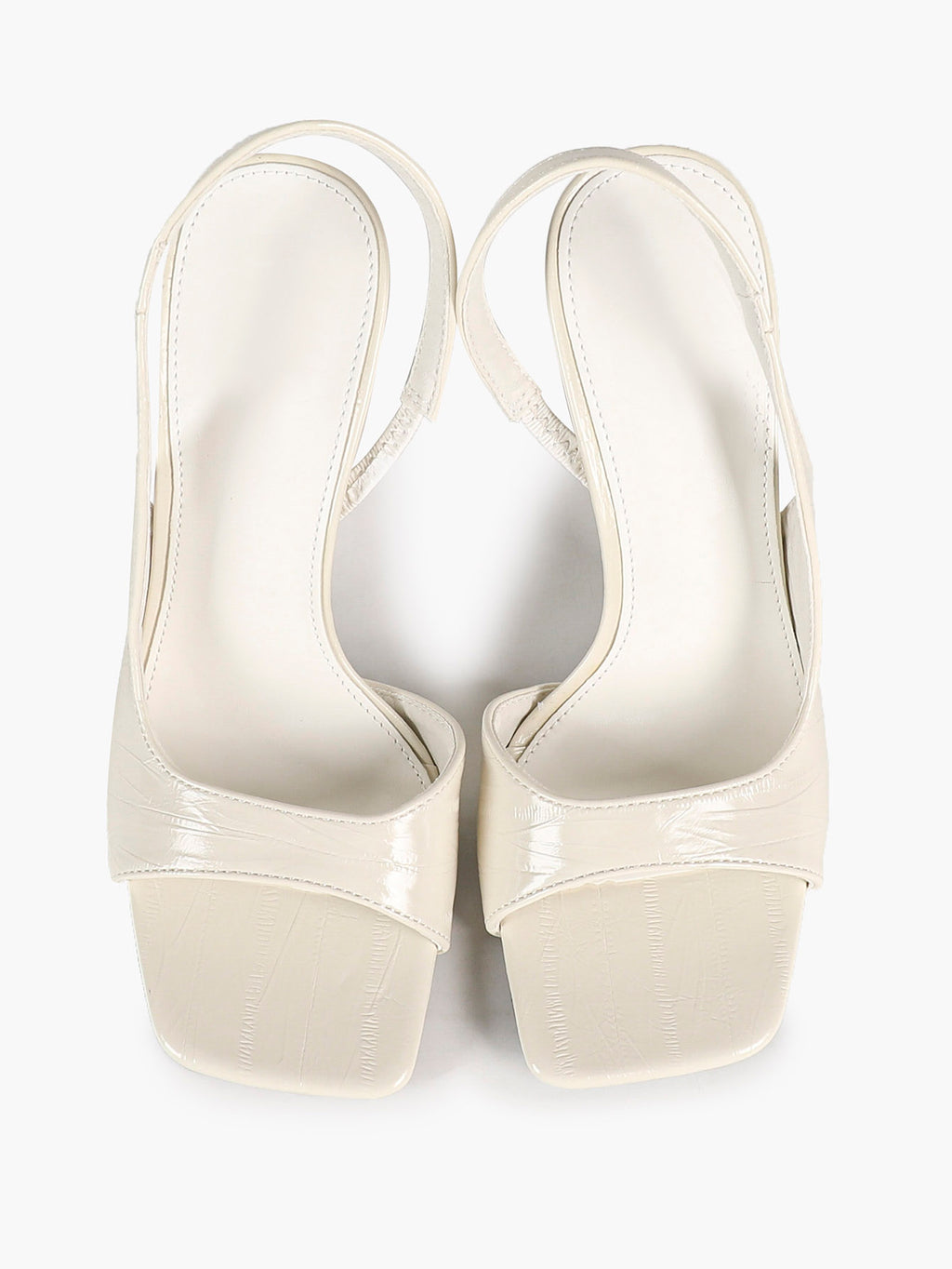 Beige Croc-Embossed Patent Leather Square Toe Slingback Stilettos High Heels with Soft Insole