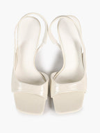 Beige Croc-Embossed Patent Leather Square Toe Slingback Stilettos High Heels with Soft Insole