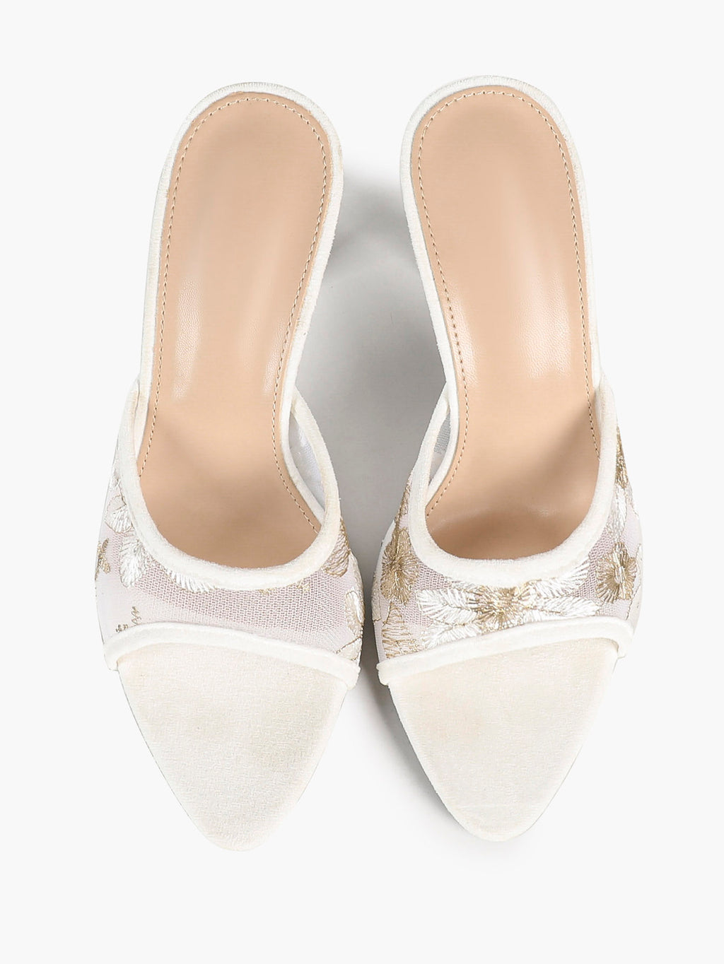 Gilded Mesh Mules - Beige Sequin Sandals with a 3.74" Stable Heel