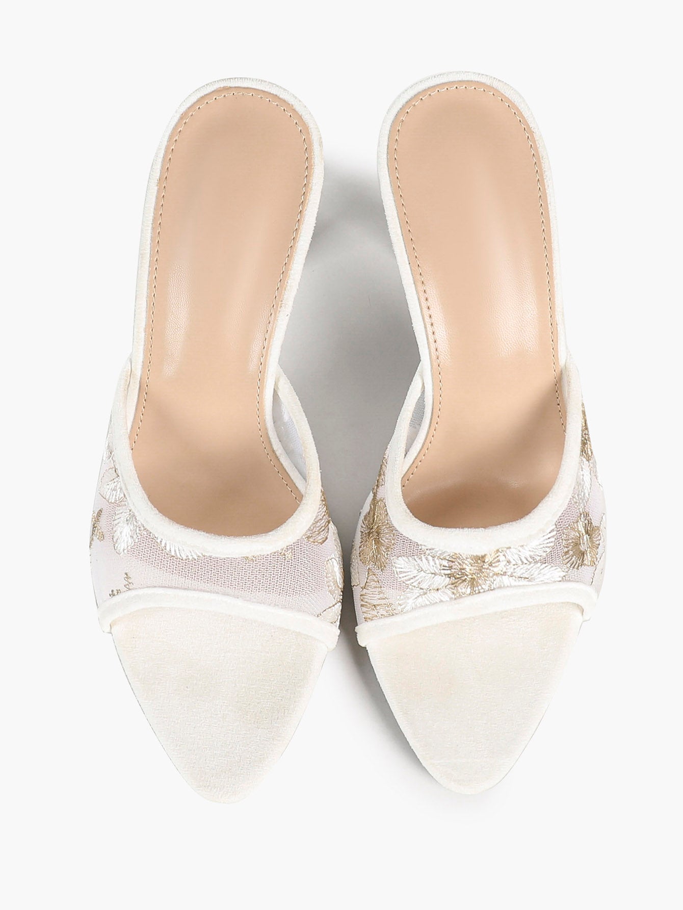 Gilded Mesh Mules - Beige Sequin Sandals with a 3.74" Stable Heel