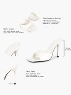White Patent Leather Square Toe Single-Band Mule Heels Slip-On Stilettos with Soft Insole