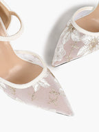 The Gilded Dream: Beige Sequin Mesh Stilettos for Elegant Evening Affairs