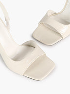 Beige Croc-Embossed Patent Leather Square Toe Slingback Stilettos High Heels with Soft Insole