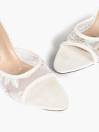 Gilded Mesh Mules - Beige Sequin Sandals with a 3.74" Stable Heel