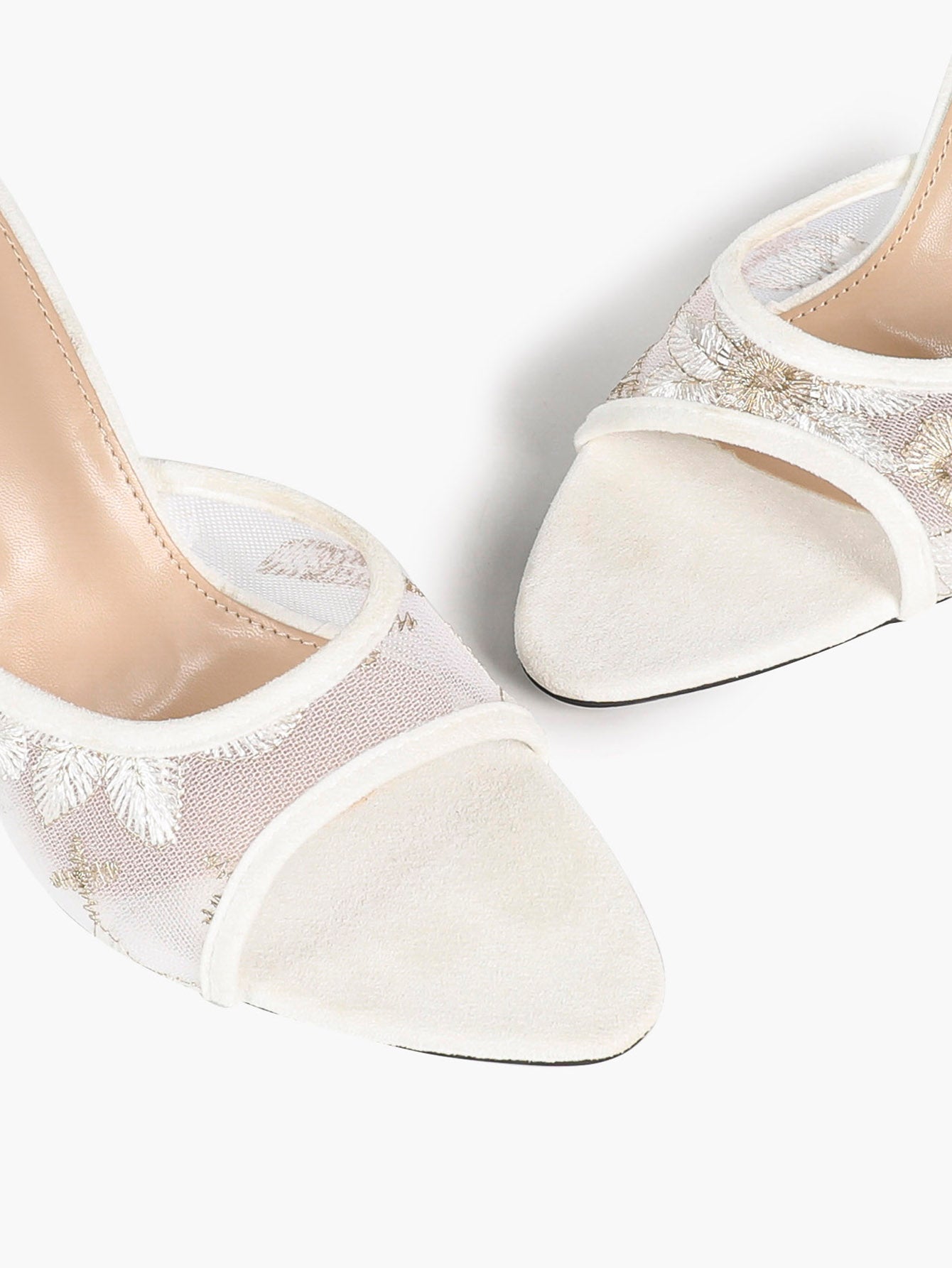 Gilded Mesh Mules - Beige Sequin Sandals with a 3.74" Stable Heel