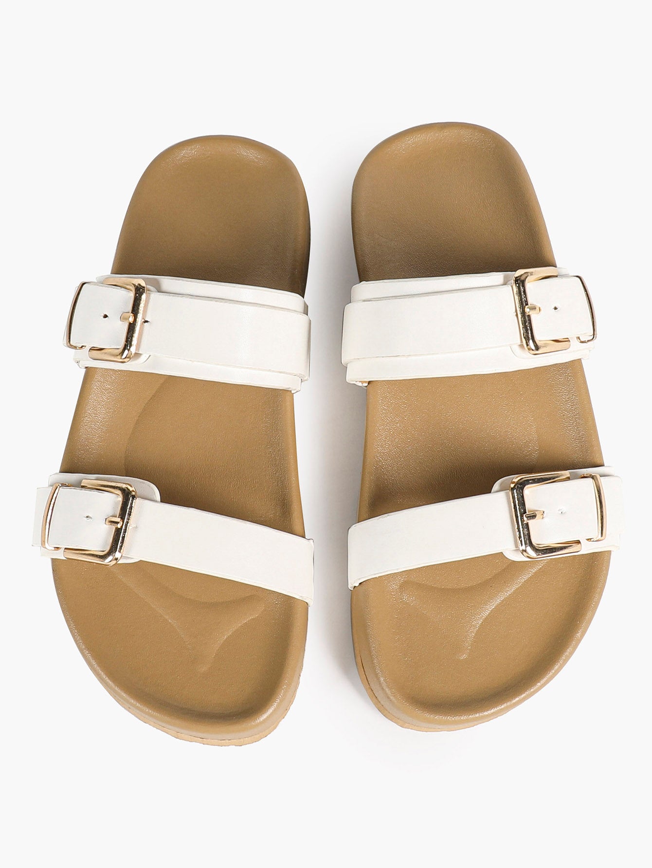 Black Patent Croc-Embossed Double Buckle Slide Sandals