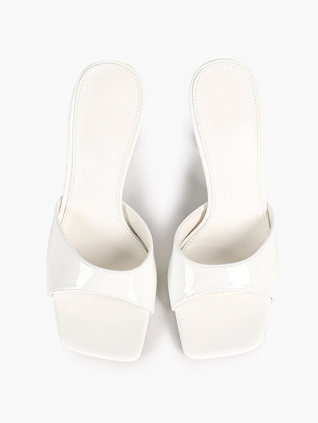 White Patent Leather Square Toe Single-Band Mule Heels Slip-On Stilettos with Soft Insole