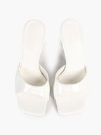 White Patent Leather Square Toe Single-Band Mule Heels Slip-On Stilettos with Soft Insole