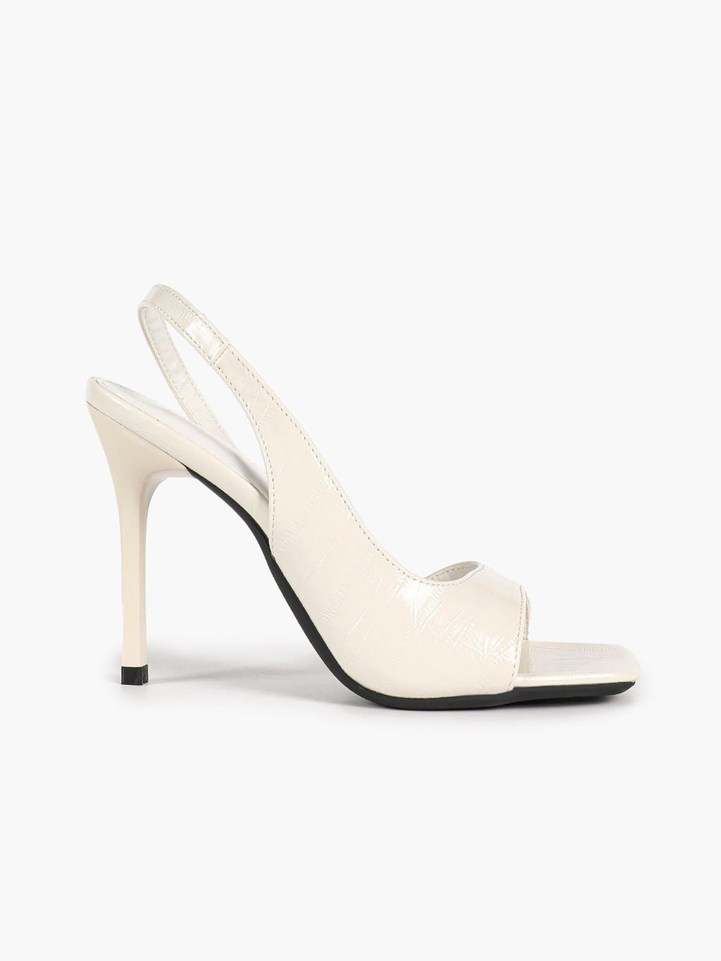 Beige Croc-Embossed Patent Leather Square Toe Slingback Stilettos High Heels with Soft Insole