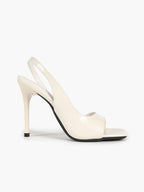 Beige Croc-Embossed Patent Leather Square Toe Slingback Stilettos High Heels with Soft Insole
