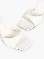 White Patent Leather Square Toe Single-Band Mule Heels Slip-On Stilettos with Soft Insole