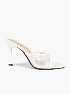 Gilded Mesh Mules - Beige Sequin Sandals with a 3.74" Stable Heel