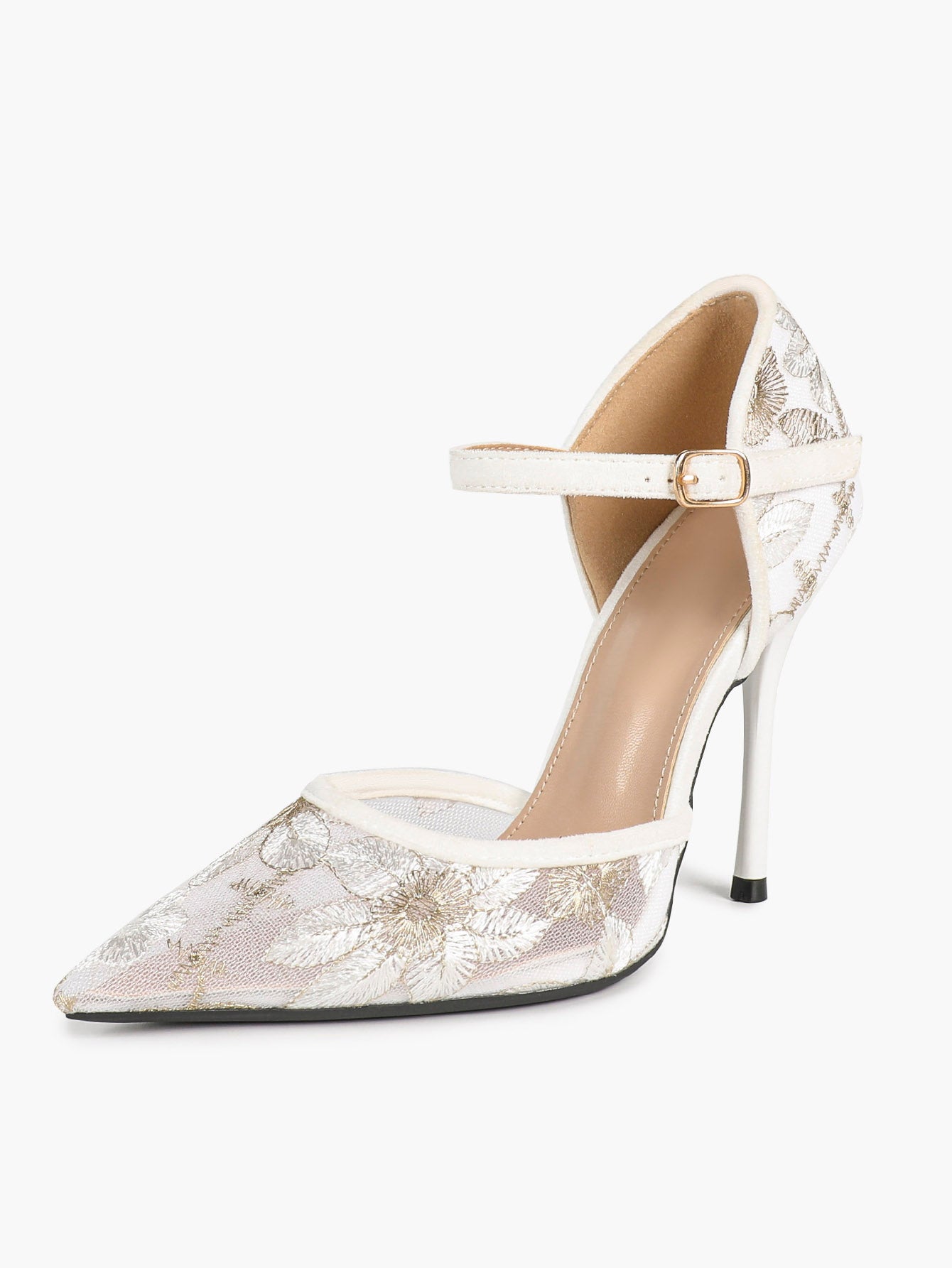 The Gilded Dream: Beige Sequin Mesh Stilettos for Elegant Evening Affairs