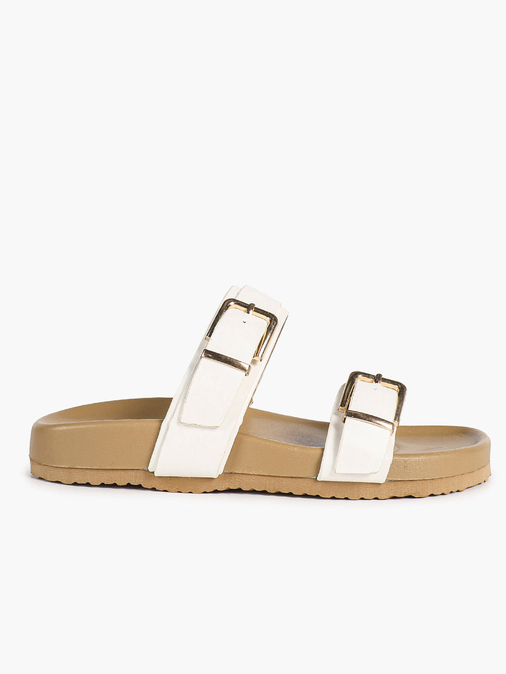 Black Patent Croc-Embossed Double Buckle Slide Sandals
