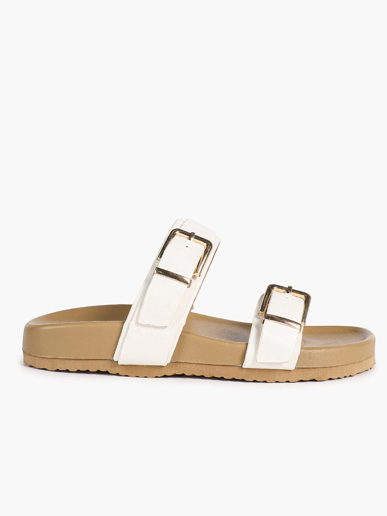 Black Patent Croc-Embossed Double Buckle Slide Sandals