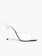 White Patent Leather Square Toe Single-Band Mule Heels Slip-On Stilettos with Soft Insole