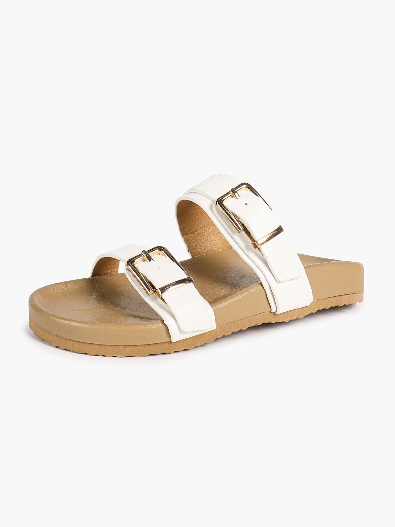 Black Patent Croc-Embossed Double Buckle Slide Sandals