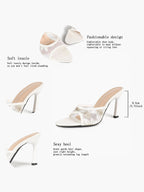 Gilded Mesh Mules - Beige Sequin Sandals with a 3.74" Stable Heel
