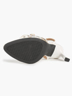 The Moonlight Muse: White Mesh Embroidered Strap Heels with a 3.74" Sculpted Heel