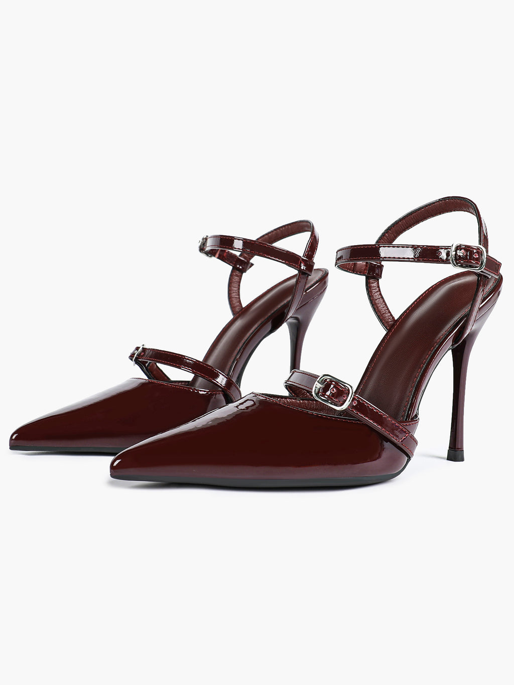 Double Strap Slingback Pointed Toe Stiletto Heels - Mary Jane Style Pumps