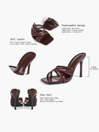 Mesh Panel Square Toe Heeled Mules Slide Sandals Party Clubwear