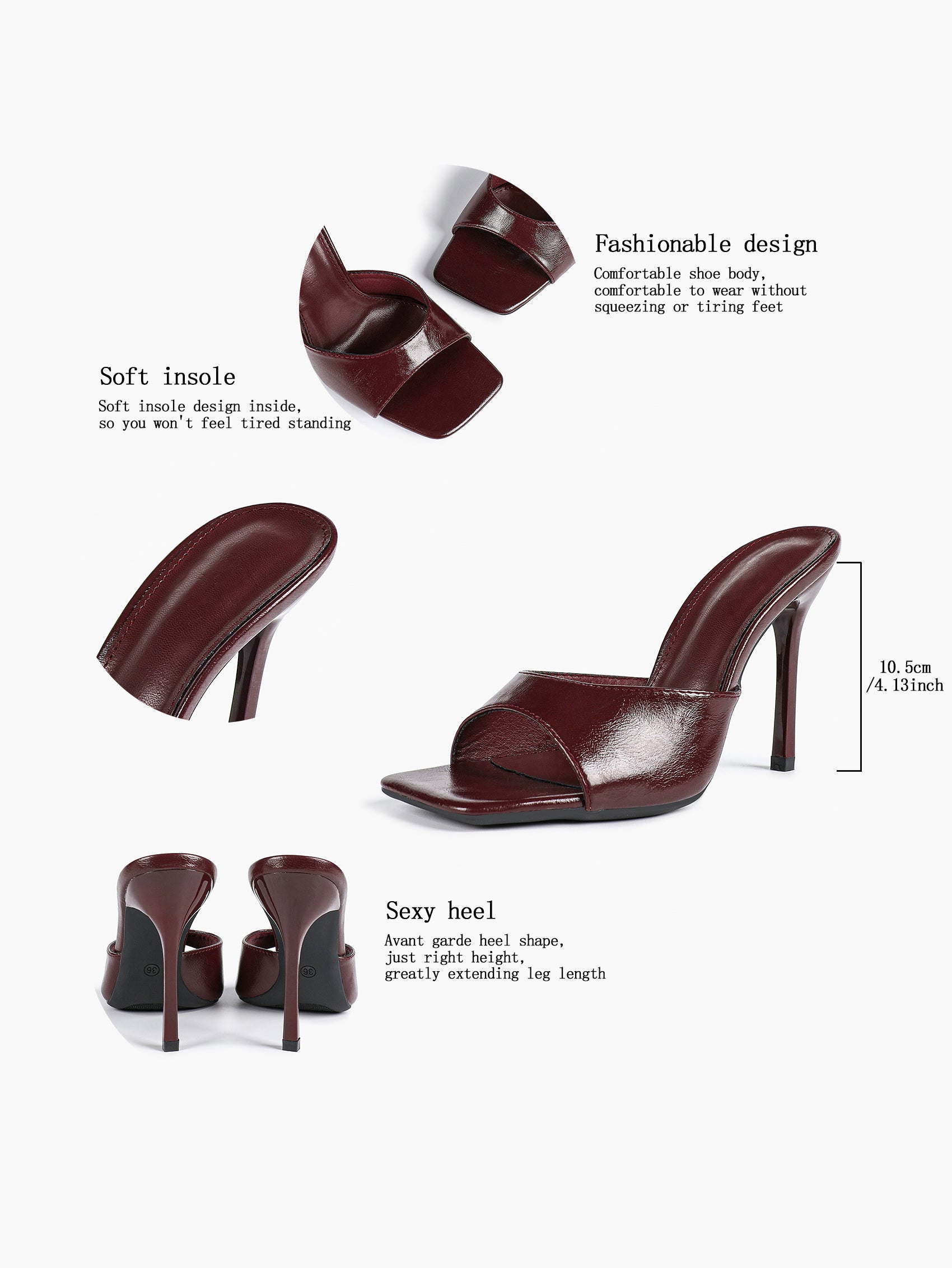 Leather Square Toe High Heel Mules Slip-On Stiletto Sandals Wedding Casual Shoes