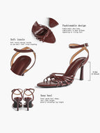 Gold Metallic Knotted Multi-Strap Open Toe Ankle Strap High Heel Sandals