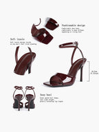 Women's Black Square Toe Ankle Strap Heeled Sandals Wedding Party Casual Shoes