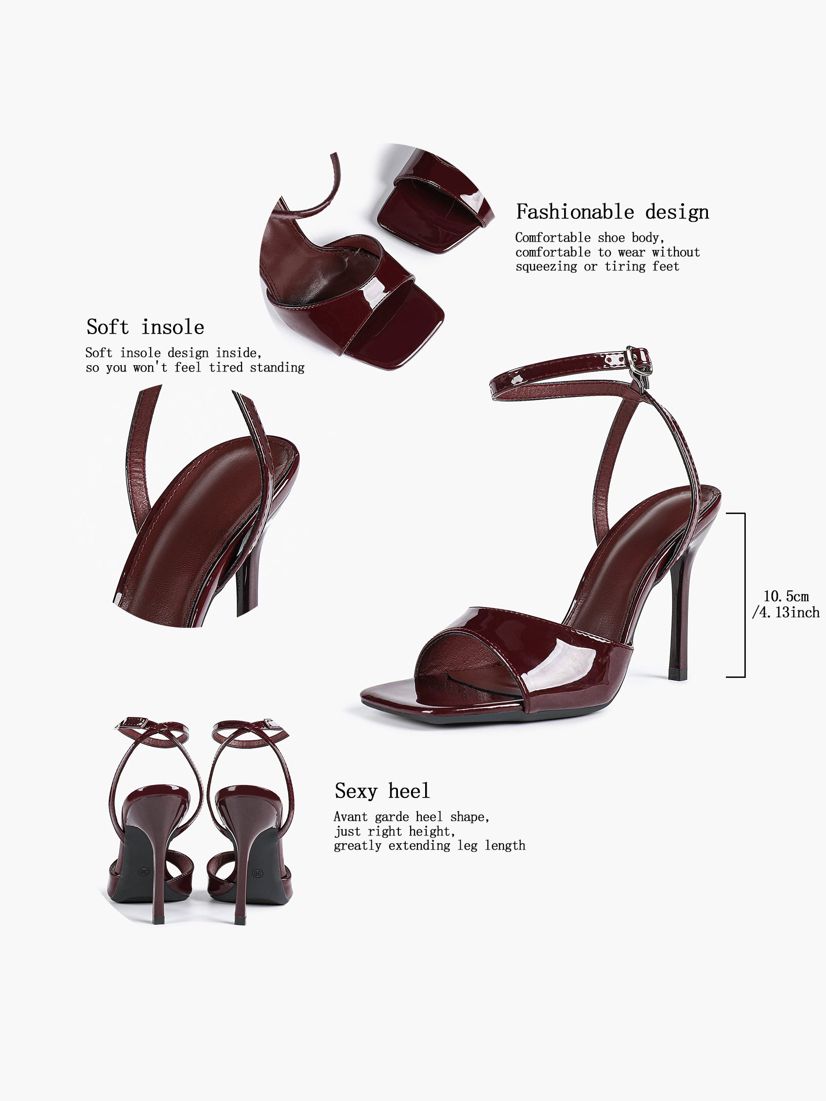 Women's Black Square Toe Ankle Strap Heeled Sandals Wedding Party Casual Shoes