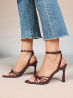Gold Metallic Knotted Multi-Strap Open Toe Ankle Strap High Heel Sandals