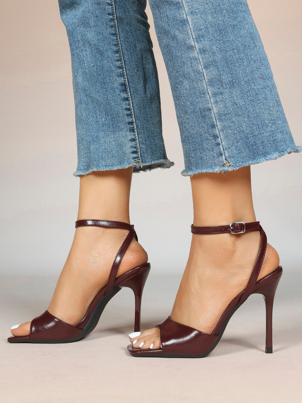 Women's Black Square Toe Ankle Strap Heeled Sandals Wedding Party Casual Shoes